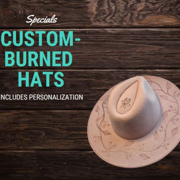 Tickled Pink Custom Hand Burned Pyrography Wide Brim Fedora Hat